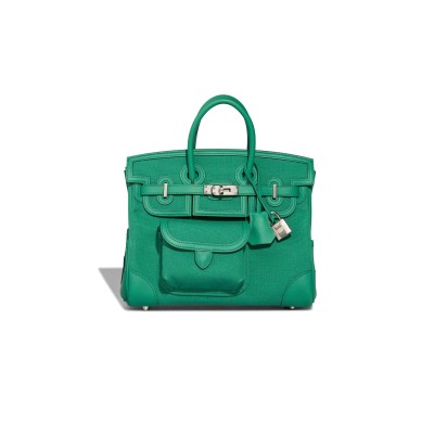 HERMÈS MASTER VERT VERTIGO SWIFT LEATHER AND CANVAS CARGO BIRKIN 25 (25*20*13cm)